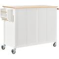 Kitchen Island Cart With Solid Wood Top And Locking Wheels,54.3 Inch Width,4 Door Cabinet And Two Drawers,Spice Rack, Towel Rack White White Mdf