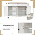 Kitchen Island Cart With Solid Wood Top And Locking Wheels,54.3 Inch Width,4 Door Cabinet And Two Drawers,Spice Rack, Towel Rack White White Mdf