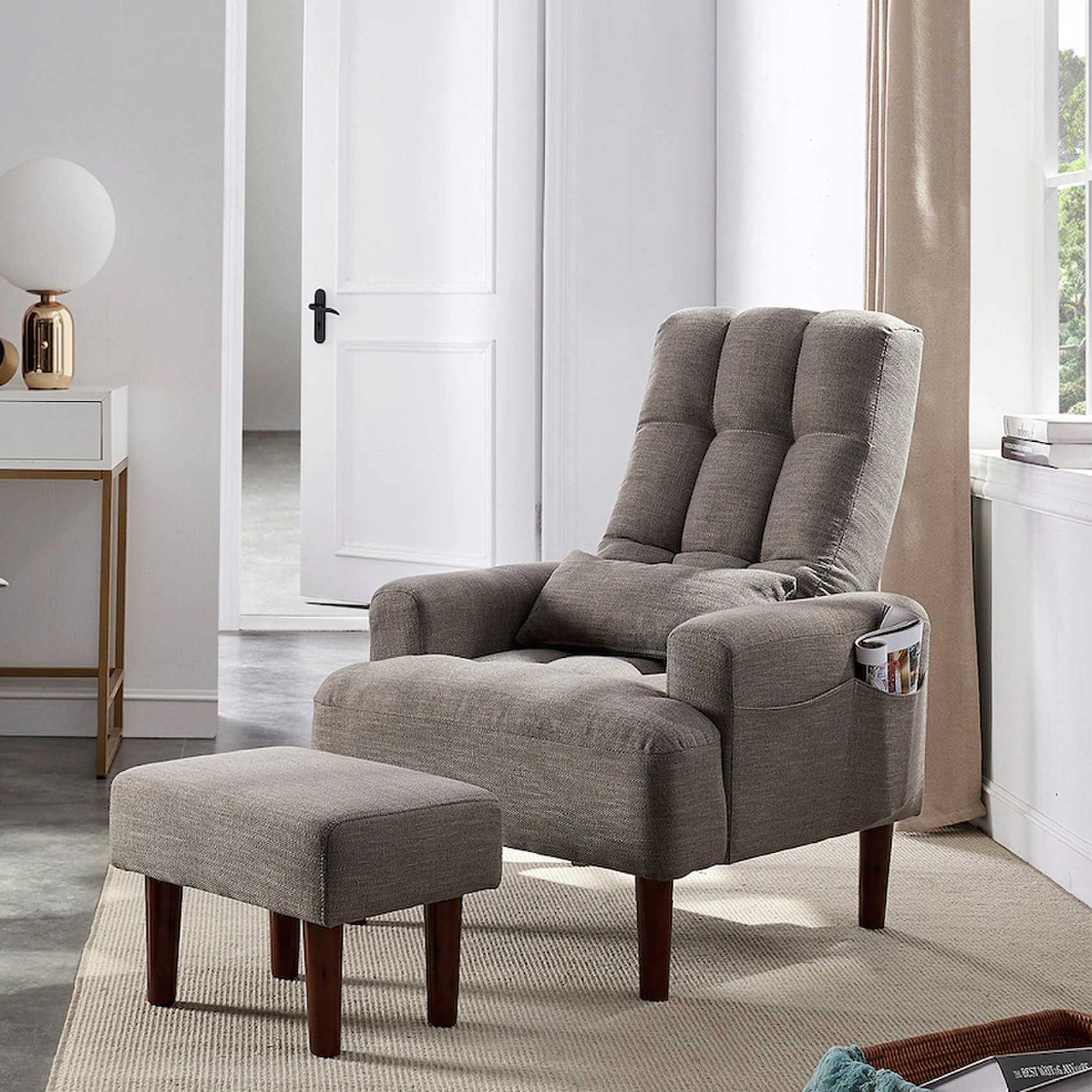 Redde Boo Modern Living Room Leisure Sofa Chair Design Gray Fabric Home Adjustable Cozy Soft Chair Cream White Modern Foam Fabric