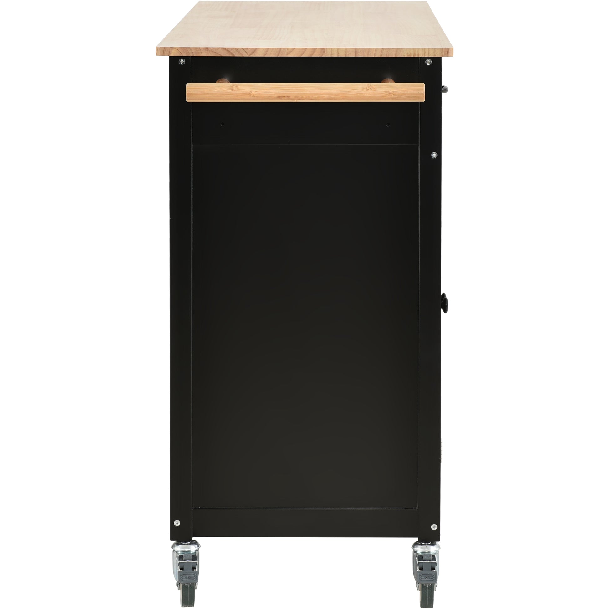 Kitchen Island Cart With Solid Wood Top And Locking Wheels,54.3 Inch Width,4 Door Cabinet And Two Drawers,Spice Rack, Towel Rack Black Black Mdf