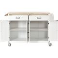 Kitchen Island Cart With Solid Wood Top And Locking Wheels,54.3 Inch Width,4 Door Cabinet And Two Drawers,Spice Rack, Towel Rack White White Mdf