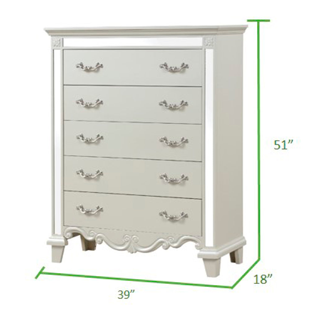 Milan Mirror Framed Chest Made With Wood In White White White Drawer 5 Drawers & Above Bedroom Dovetail Joints Contemporary,Modern Solid Wood Mdf Wood