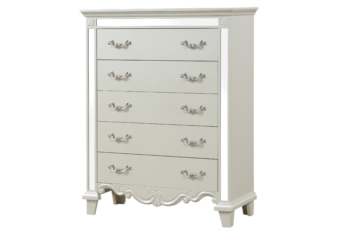 Milan Mirror Framed Chest Made With Wood In White White White Drawer 5 Drawers & Above Bedroom Dovetail Joints Contemporary,Modern Solid Wood Mdf Wood