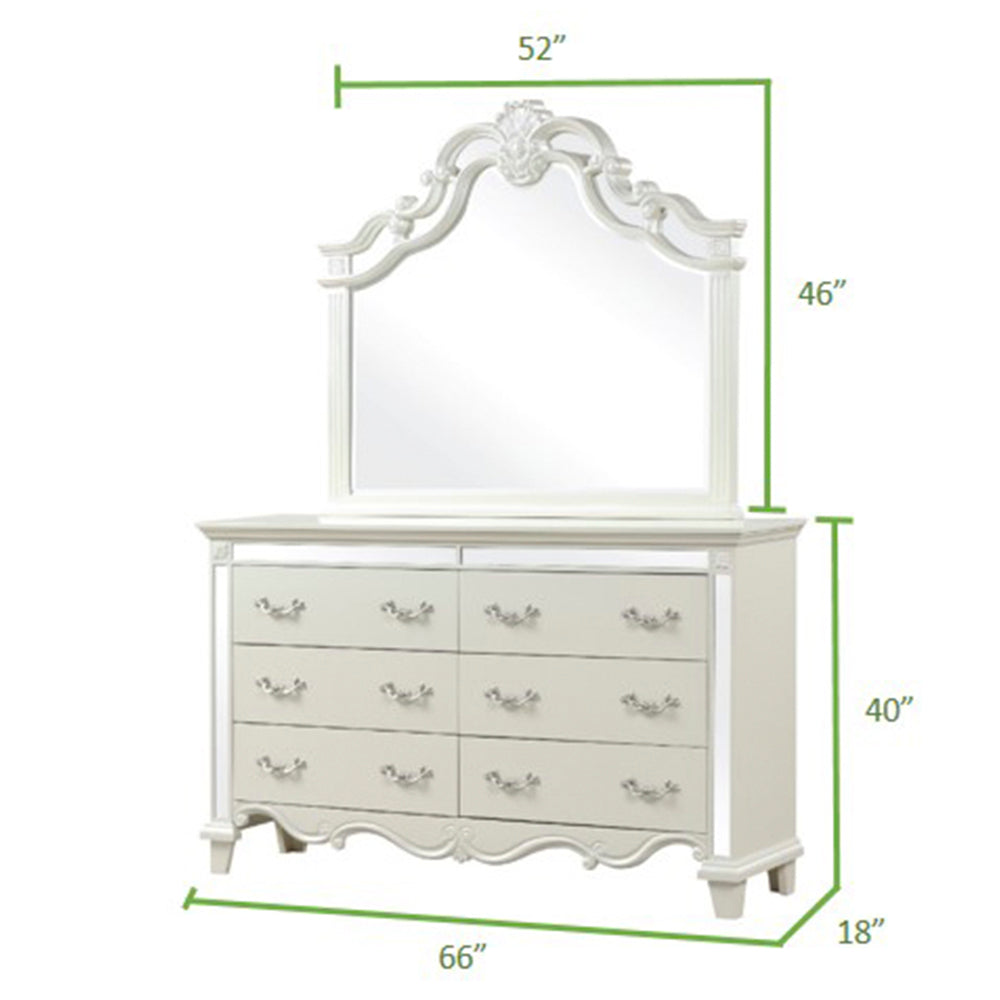 Milan Mirror Framed Dresser Made With Wood In White White Drawer 5 Drawers & Above Bedroom Ball Bearing Glides Contemporary,Modern Solid Wood Mdf Wood