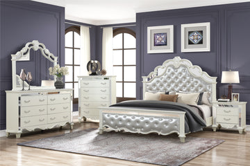 Milan King 5 Pc Tufted Upholstery Bedroom Set Made With Wood In White Box Spring Required King White Wood 5 Piece Set Bedroom Bed Included,Chest Included,Dresser Included,Mirror Included,Nightstand Included Contemporary,Modern Upholstered Velvet Tufted