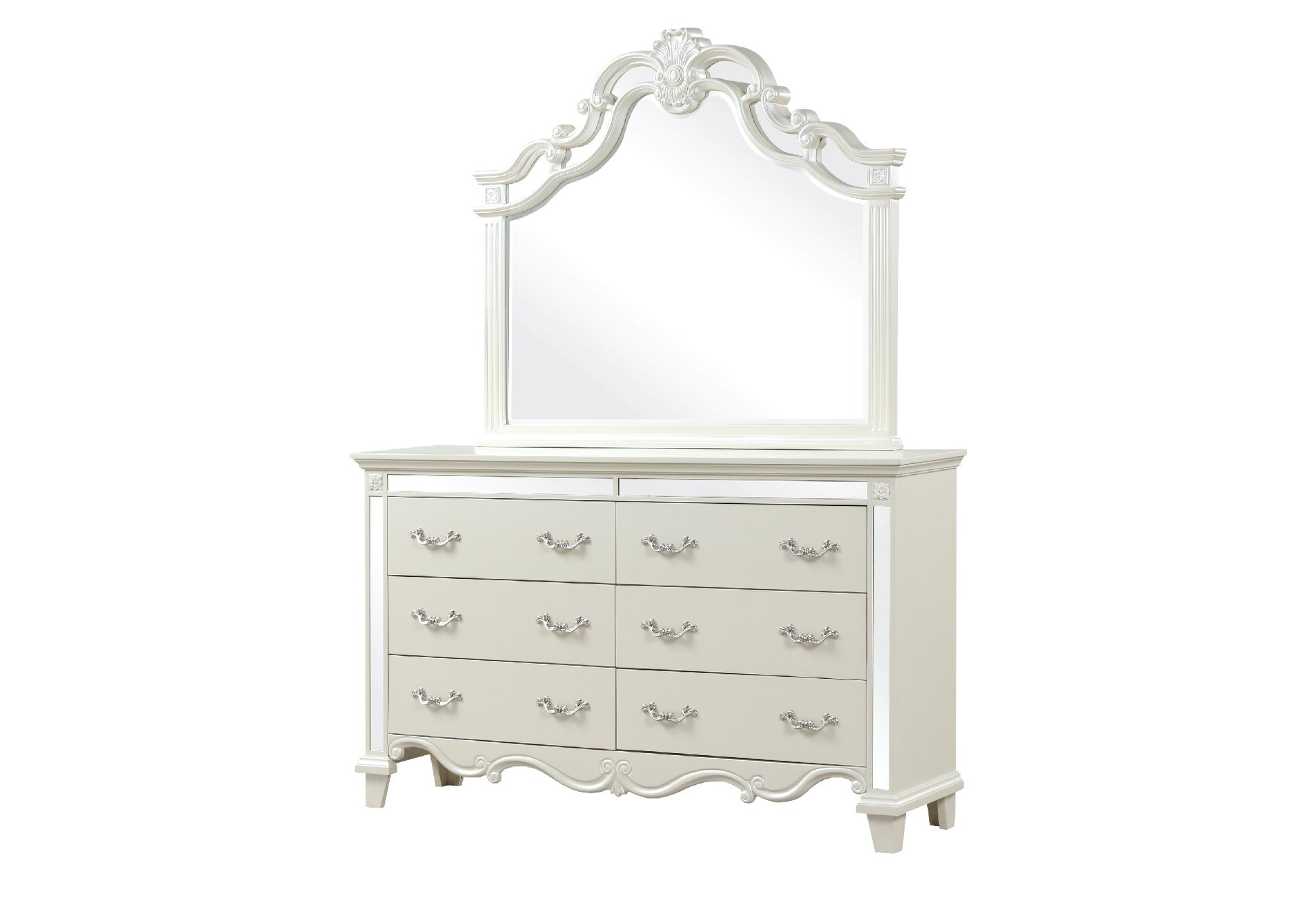 Milan Mirror Framed Dresser Made With Wood In White White Drawer 5 Drawers & Above Bedroom Ball Bearing Glides Contemporary,Modern Solid Wood Mdf Wood