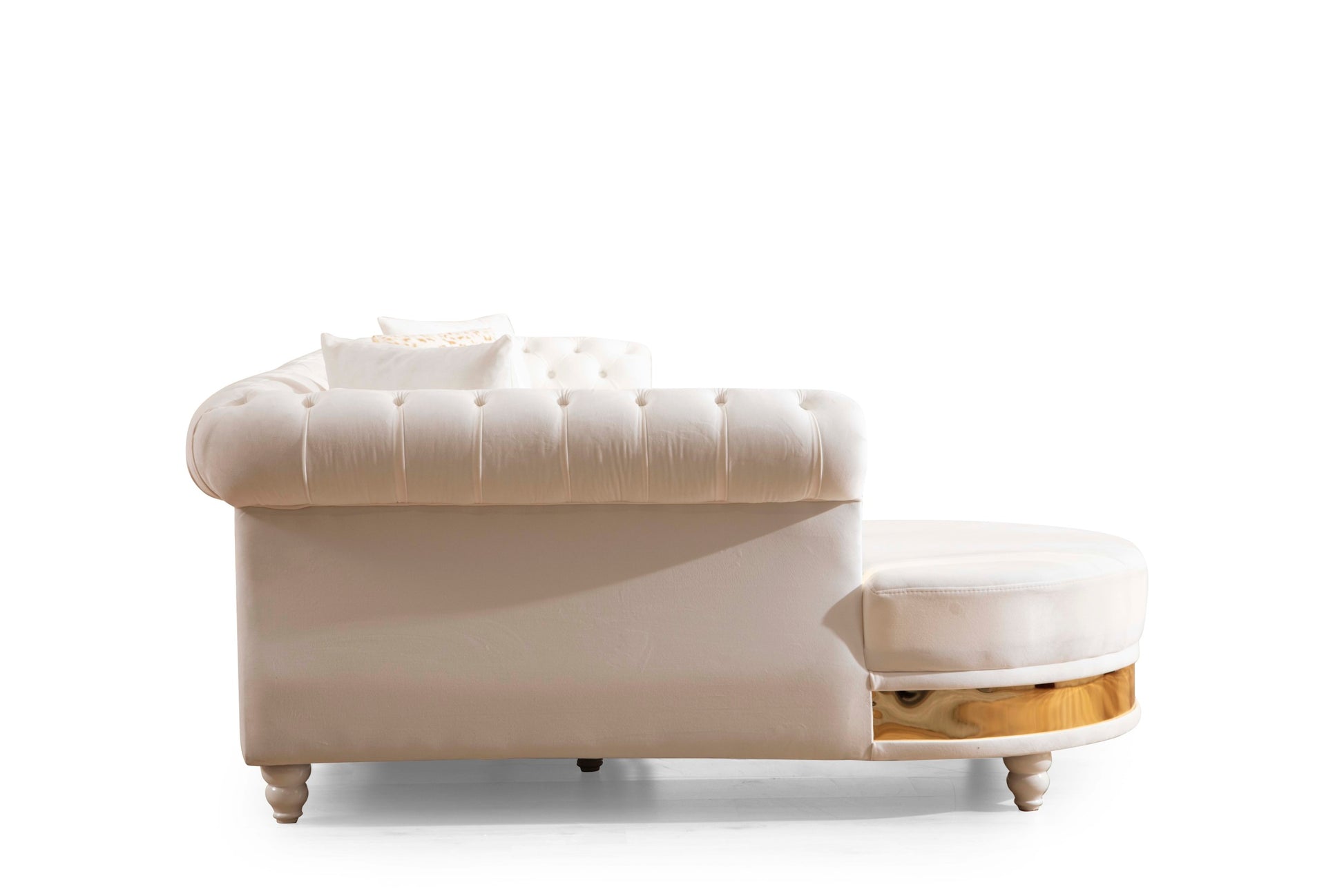 Julia Gold Detailed Tufted Upholstery Sectional Made With Wood In Off White Beige Velvet Wood Primary Living Space Soft Cushion Back Contemporary,Modern L Shaped Rolled Arms Solid Wood Mdf Velvet 6 Seat