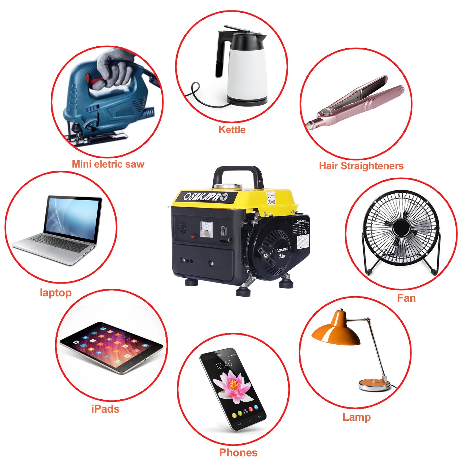 Portable Generator, Outdoor Generator Low Noise, Gas Powered Generator,Generators For Home Use White Steel