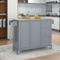 Rolling Mobile Kitchen Island With Solid Wood Top And Locking Wheels,52.7 Inch Width,Storage Cabinet And Drop Leaf Breakfast Bar,Spice Rack, Towel Rack & Drawer Grey Blue Blue Grey Mdf