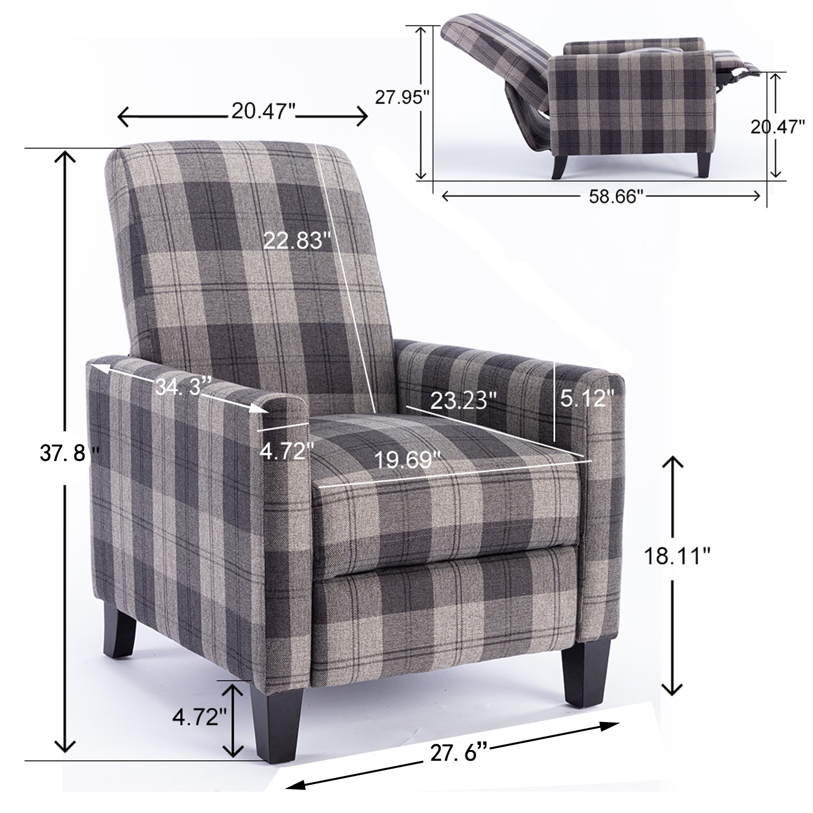 Grey Recline Chair,The Cloth Chair Is Convenient For Home Use, Comfortable And The Cushion Is Soft,Easy To Adjust Backrest Angle Grey Mix Textile