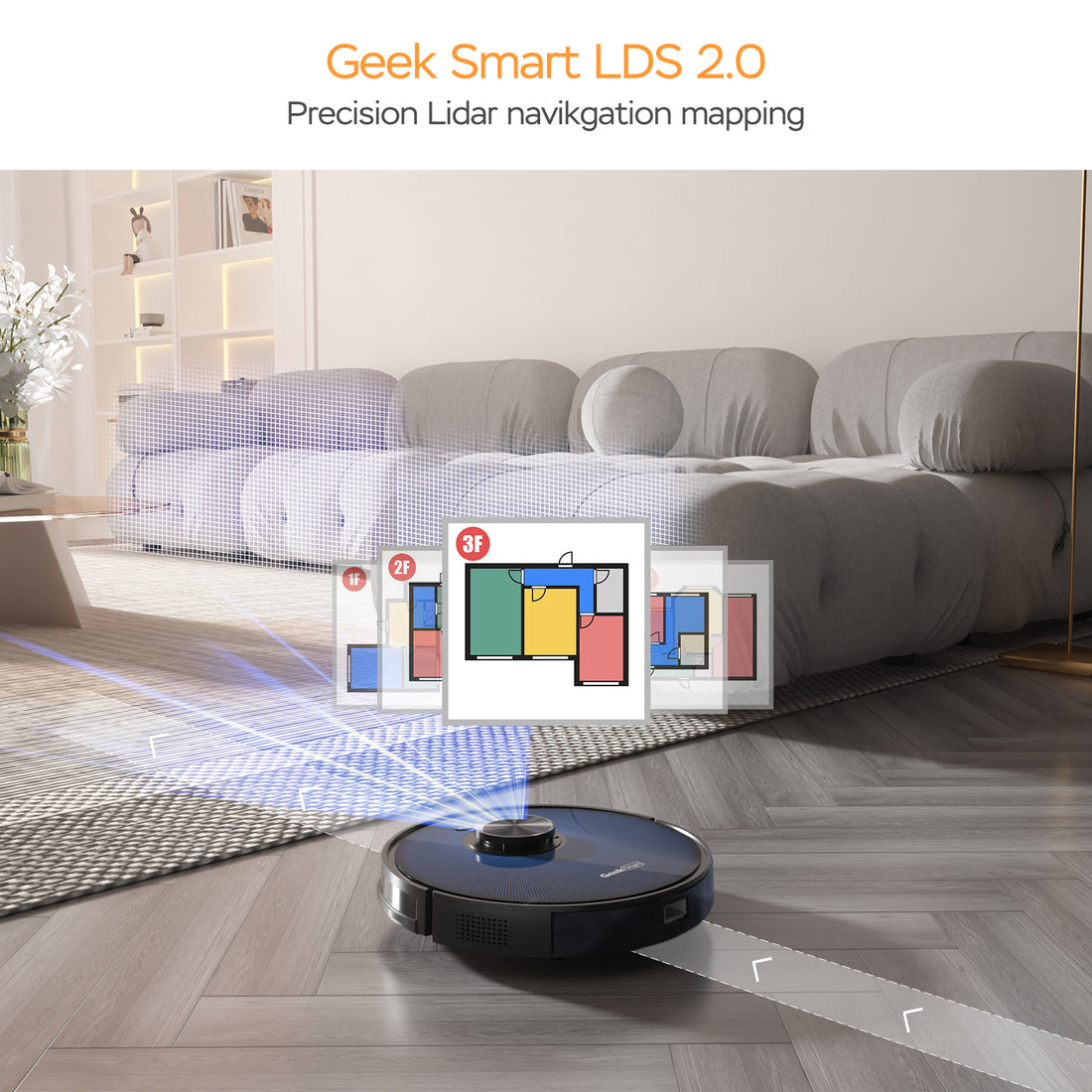 Geek Smart L7 Robot Vacuum Cleaner And Mop, Lds Navigation, Wi Fi Connected App, Selective Room Cleaning,Max 2700 Pa Suction, Ideal For Pets And Larger Home Ban On Black Abs Pc