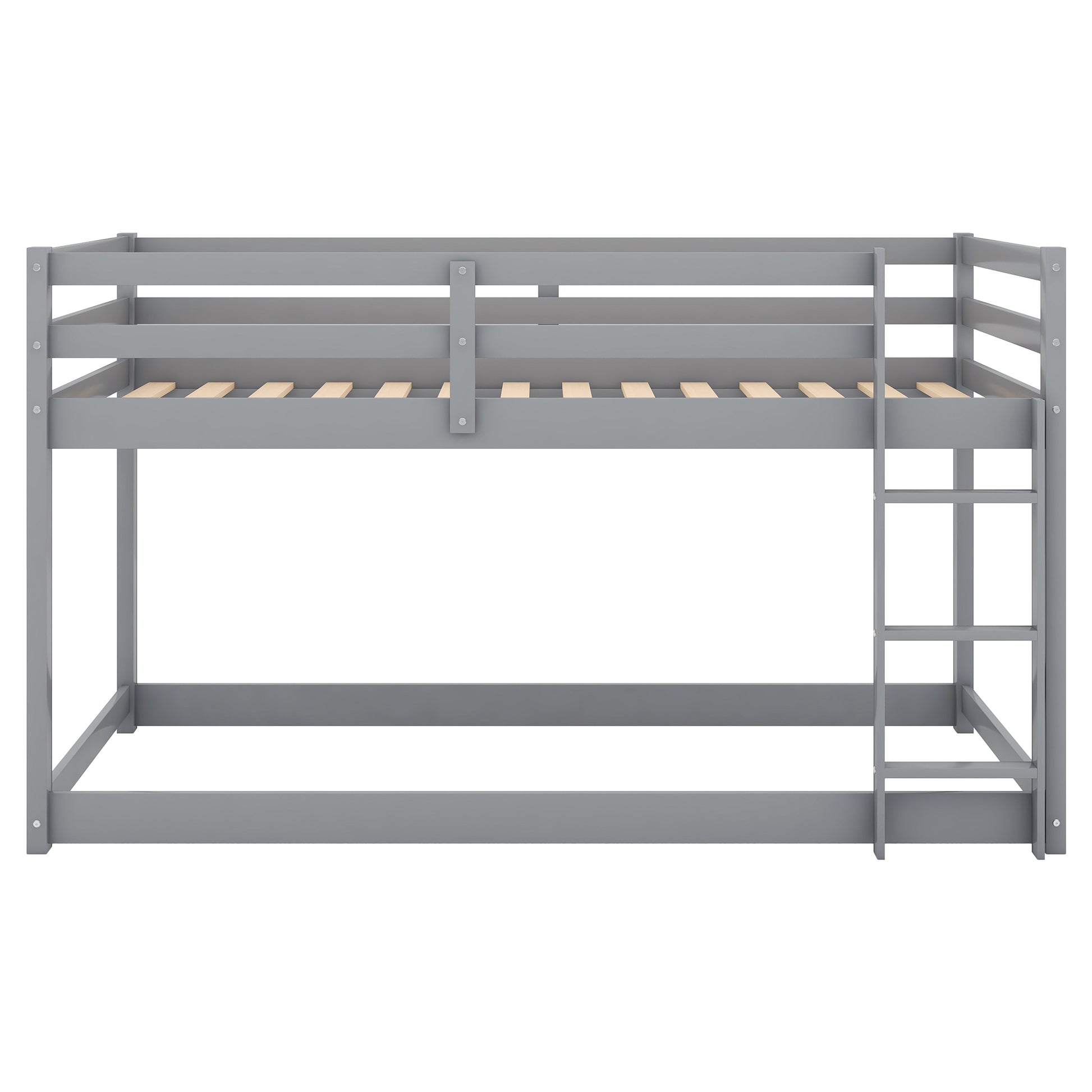 Twin Over Twin Floor Bunk Bed With Laddergray Old Sku:Wf281727Aae Wf286602Aae Box Spring Not Required Twin Gray Wood Bedroom Bunk Pine