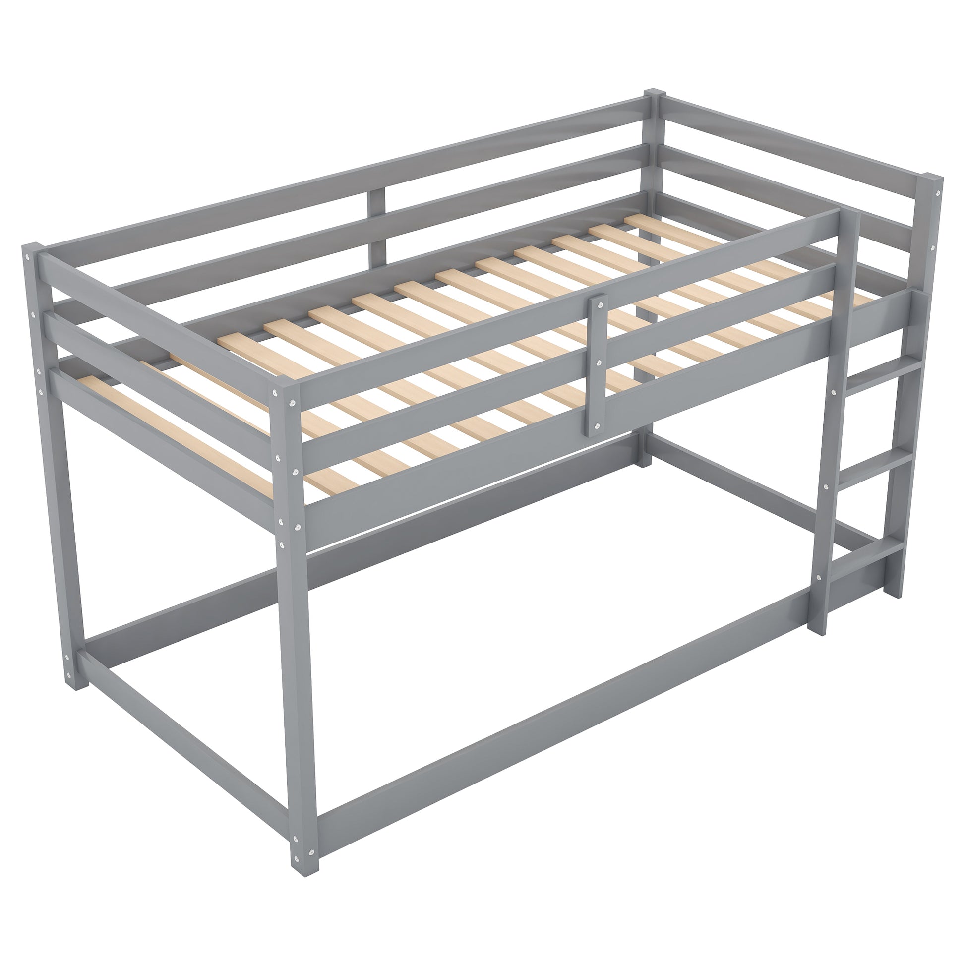 Twin Over Twin Floor Bunk Bed With Laddergray Old Sku:Wf281727Aae Wf286602Aae Box Spring Not Required Twin Gray Wood Bedroom Bunk Pine