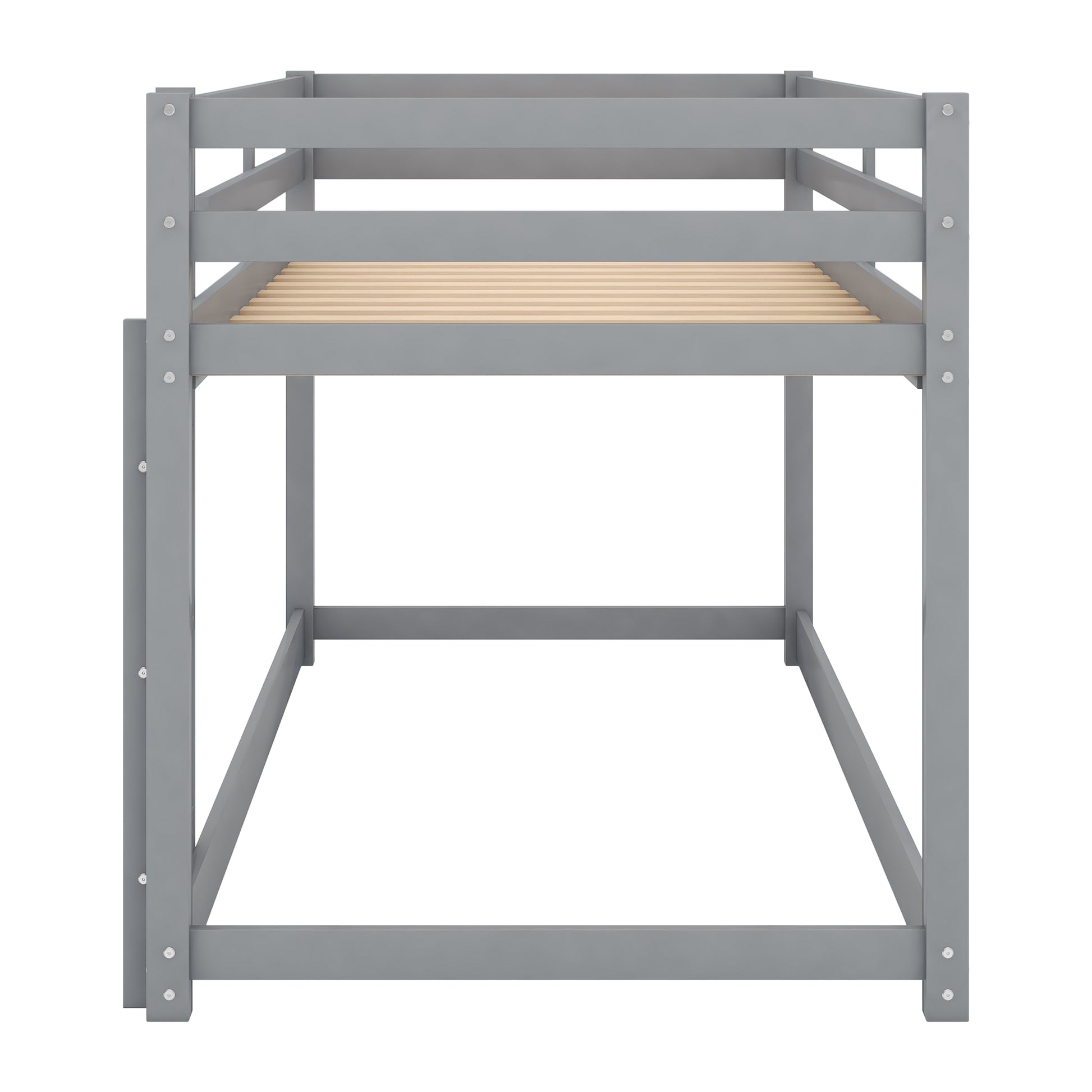 Twin Over Twin Floor Bunk Bed With Laddergray Old Sku:Wf281727Aae Wf286602Aae Box Spring Not Required Twin Gray Wood Bedroom Bunk Pine