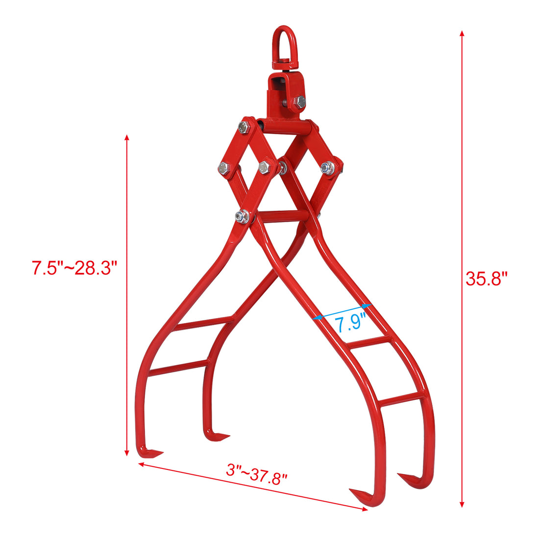 4 Claw Timber Log Lifting Logging Tongs Grabber Tong 28" Red Carbon Steel