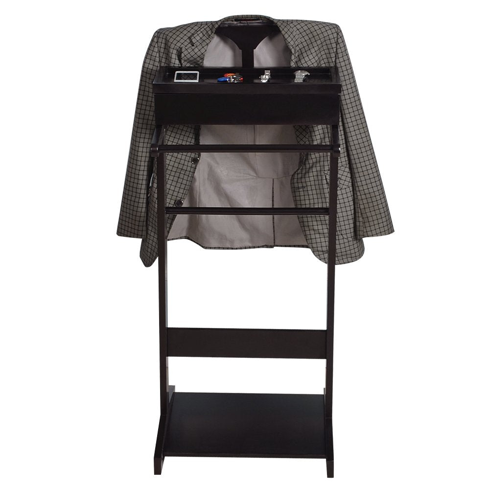 Black Portable Garment Rack,Clothes Valet Stand With Storage Organizer Black Mdf