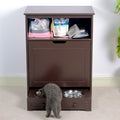 Pet Feeder Station With Storage,Made Of Mdf And Waterproof Painted,Dog And Cat Feeder Cabinet With Stainless Bowl Brown Mdf