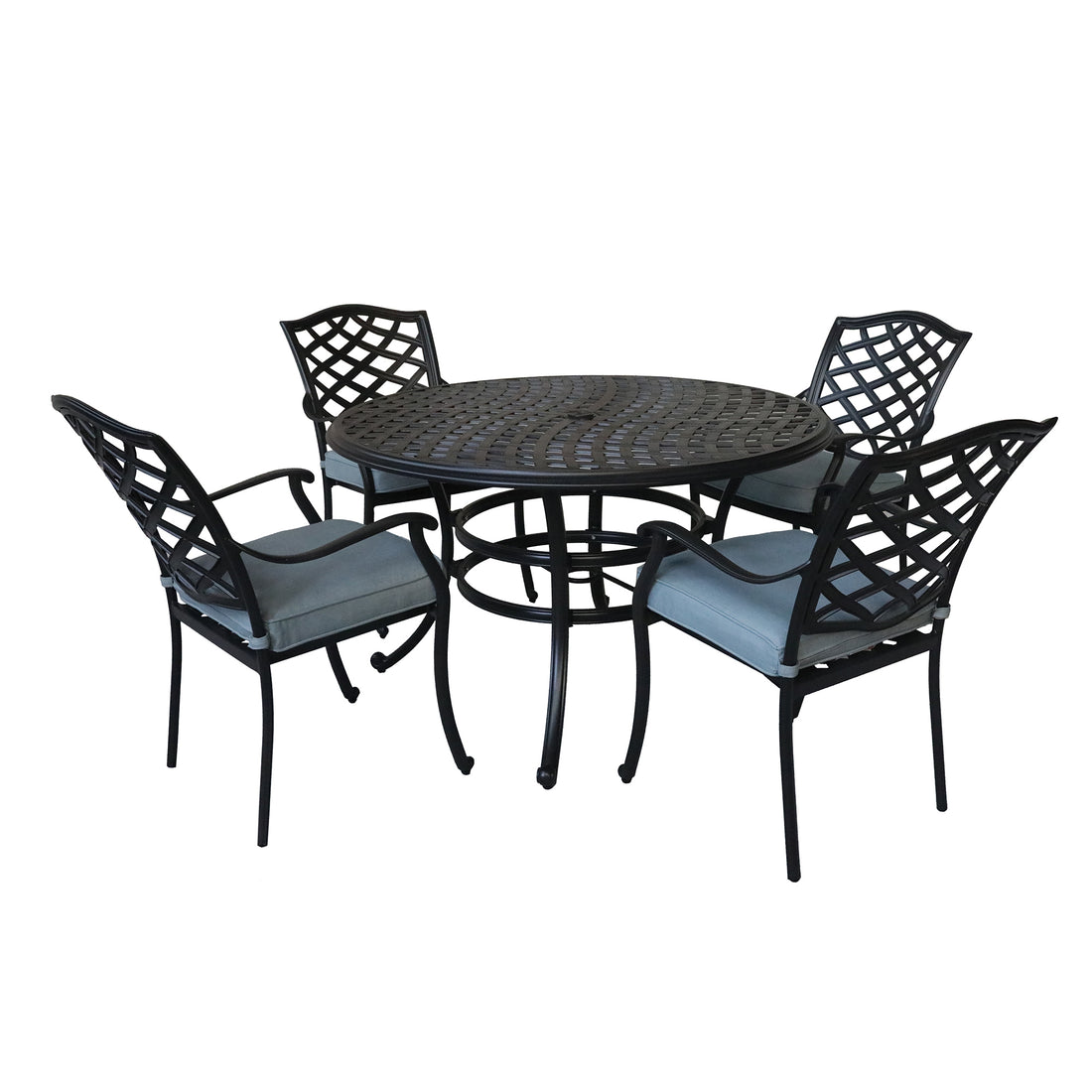 Aluminum 5 Piece Round Dining Set With 4 Arm Chairs, Light Blue Light Blue Polyester Aluminum