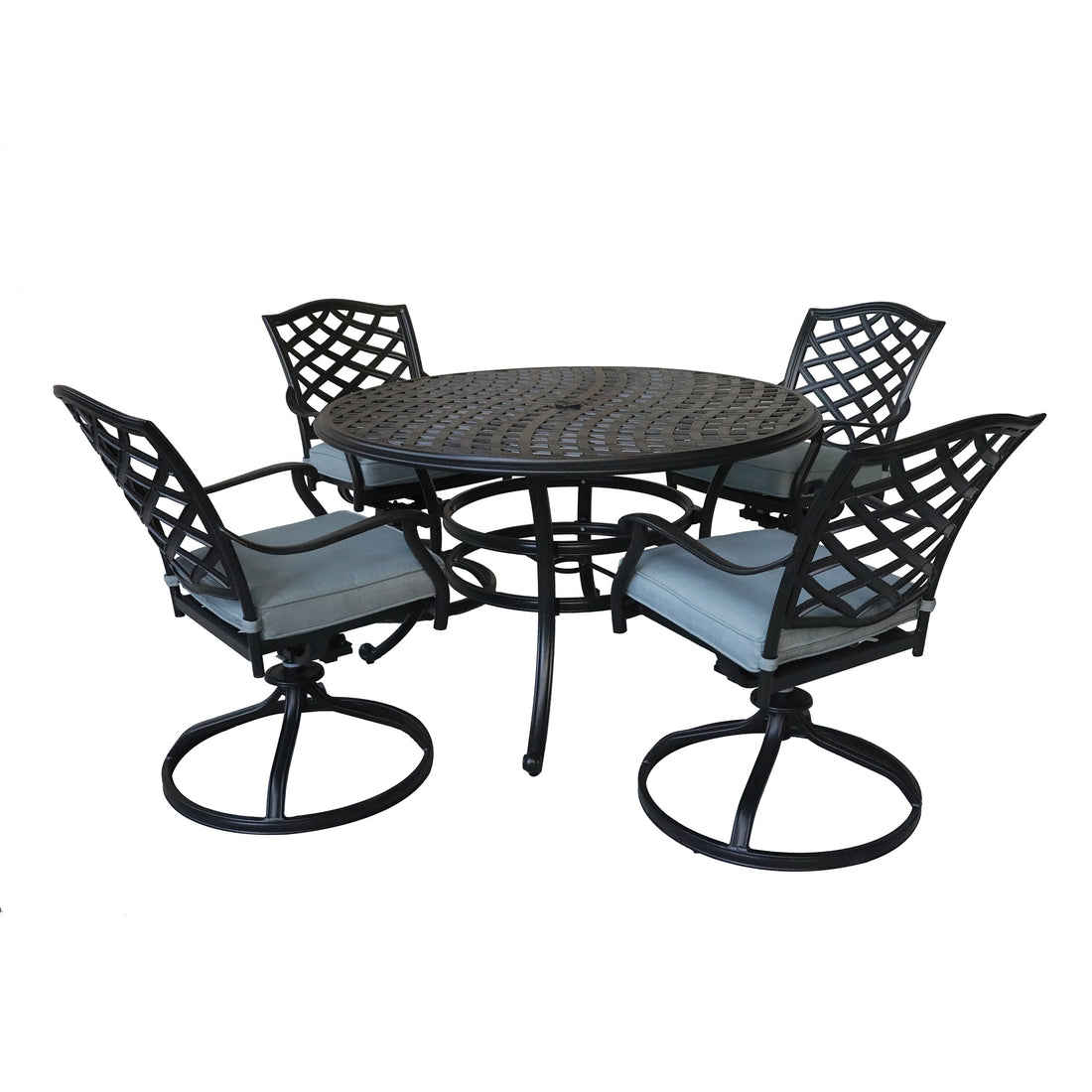 Aluminum 5 Piece Round Dining Set With 4 Swivel Rockers, Light Blue Light Blue Polyester Aluminum