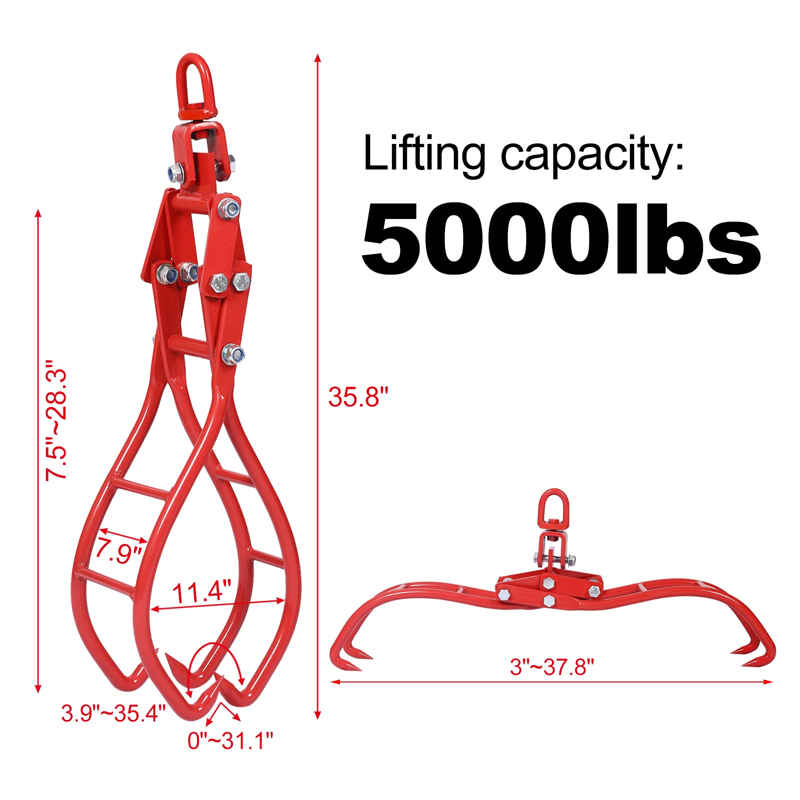 4 Claw Timber Log Lifting Logging Tongs Grabber Tong 28" Red Carbon Steel