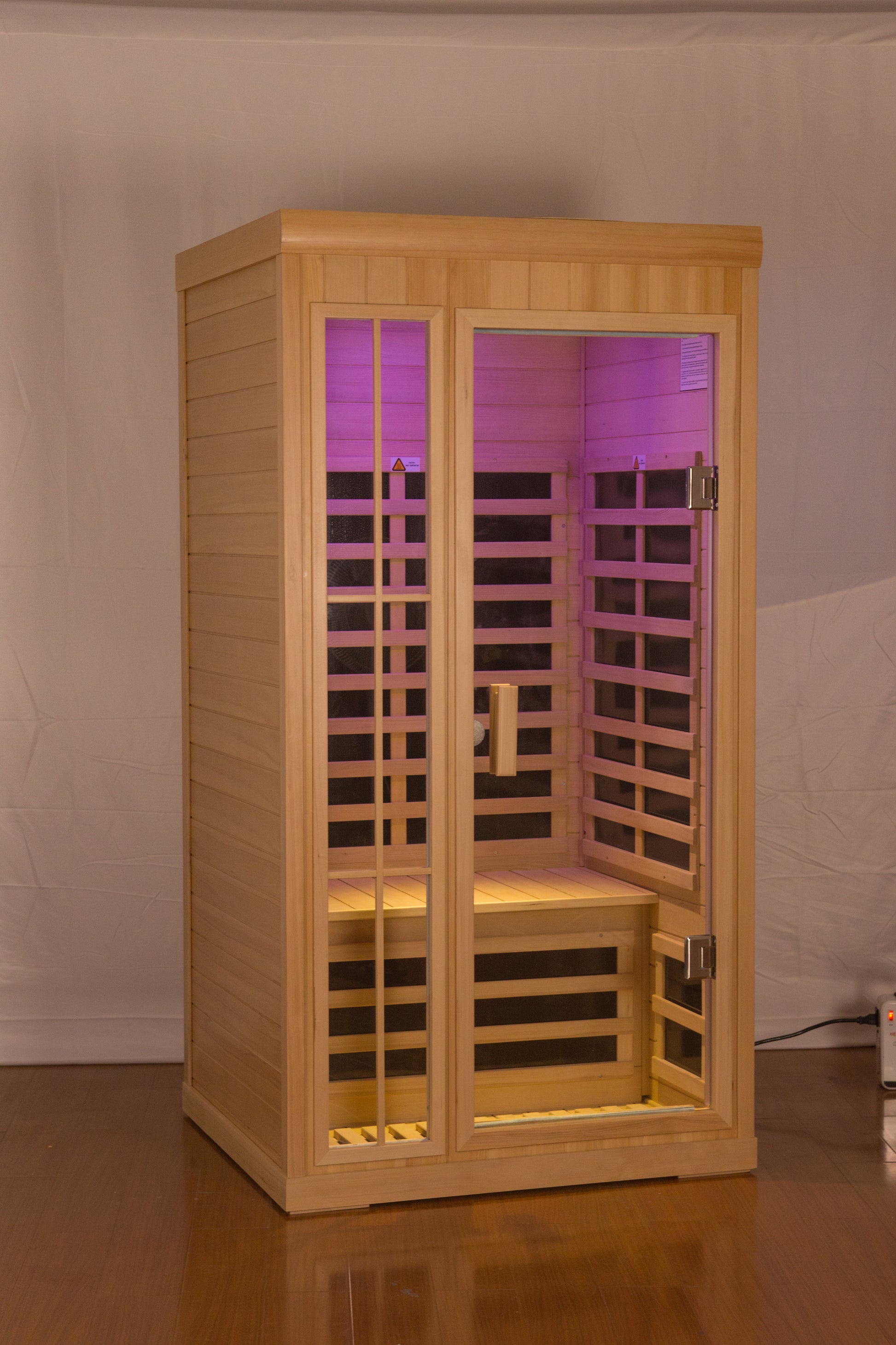 Deluxe Version Plus One Person Far Infrared Hemlock Sauna Room With Led Colour Lights Natural Solid Wood