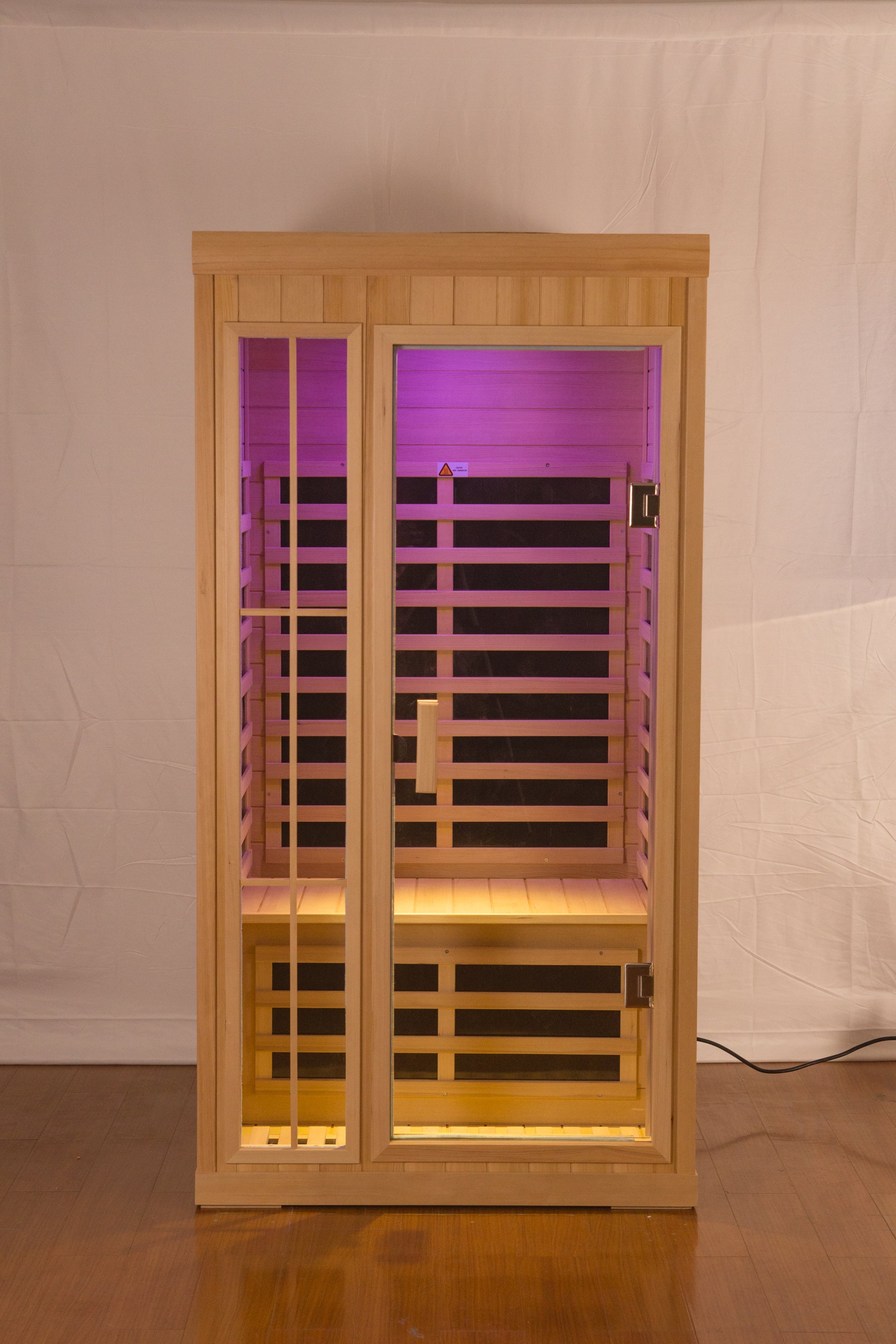 Deluxe Version Plus One Person Far Infrared Hemlock Sauna Room With Led Colour Lights Natural Solid Wood