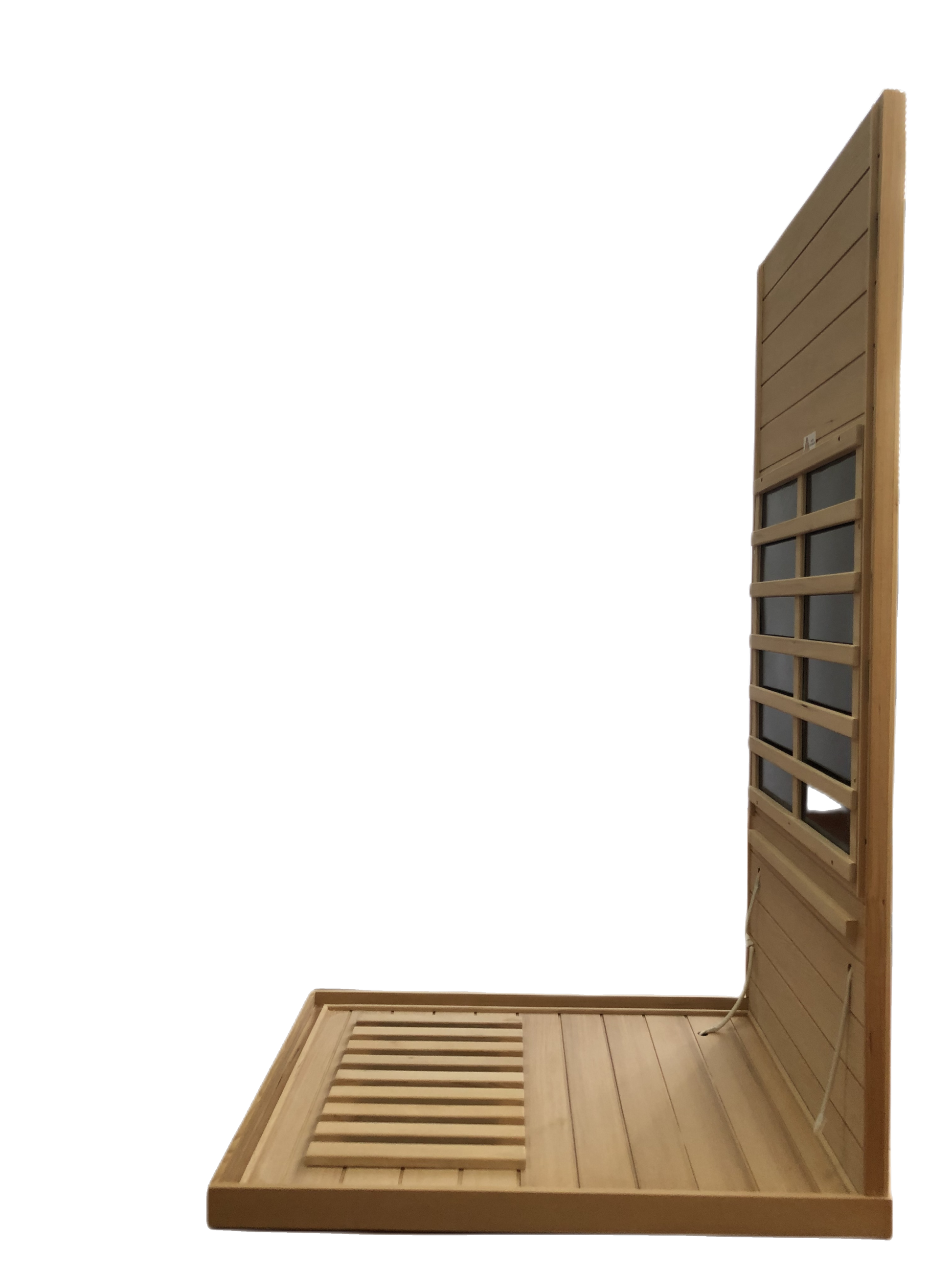 Hemlock Mini One Person Far Infrared Door On The Left Of The Indoor Sauna Room Natural Solid Wood