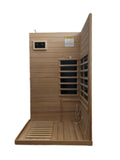 Hemlock Mini One Person Far Infrared Door On The Left Of The Indoor Sauna Room Natural Solid Wood
