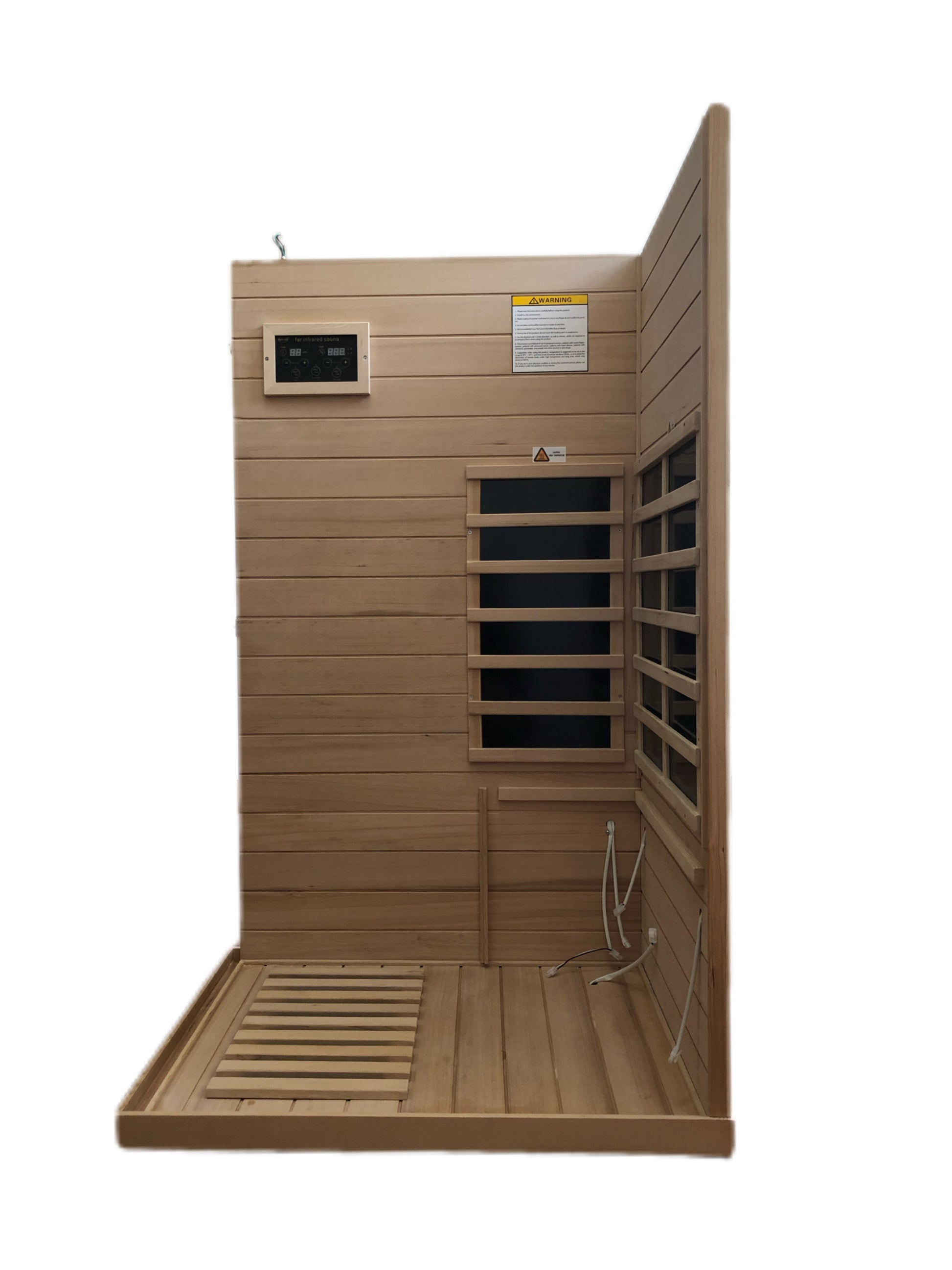 Hemlock Mini One Person Far Infrared Door On The Left Of The Indoor Sauna Room Natural Solid Wood
