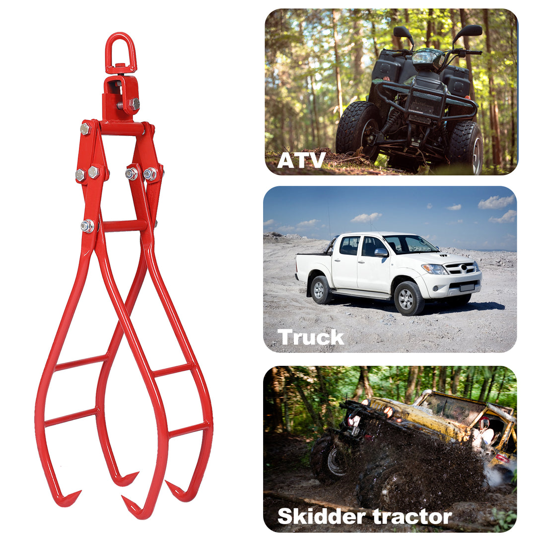 4 Claw Timber Log Lifting Logging Tongs Grabber Tong 36" Red Carbon Steel
