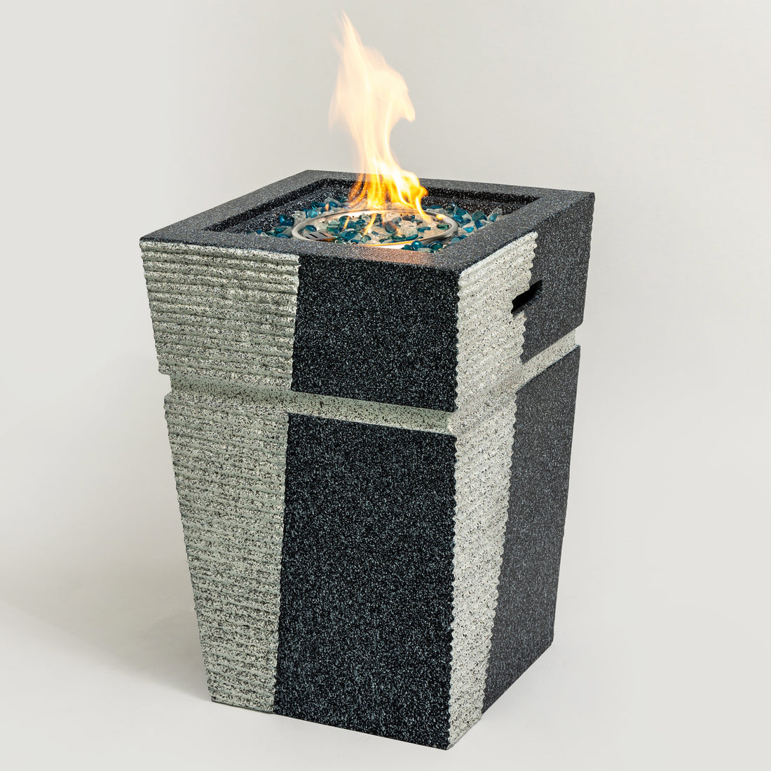 Outdoor Concrete Fire Pit Column Propane Fire Pit Patio Gas Fire Pit Light Grey Blue Concrete