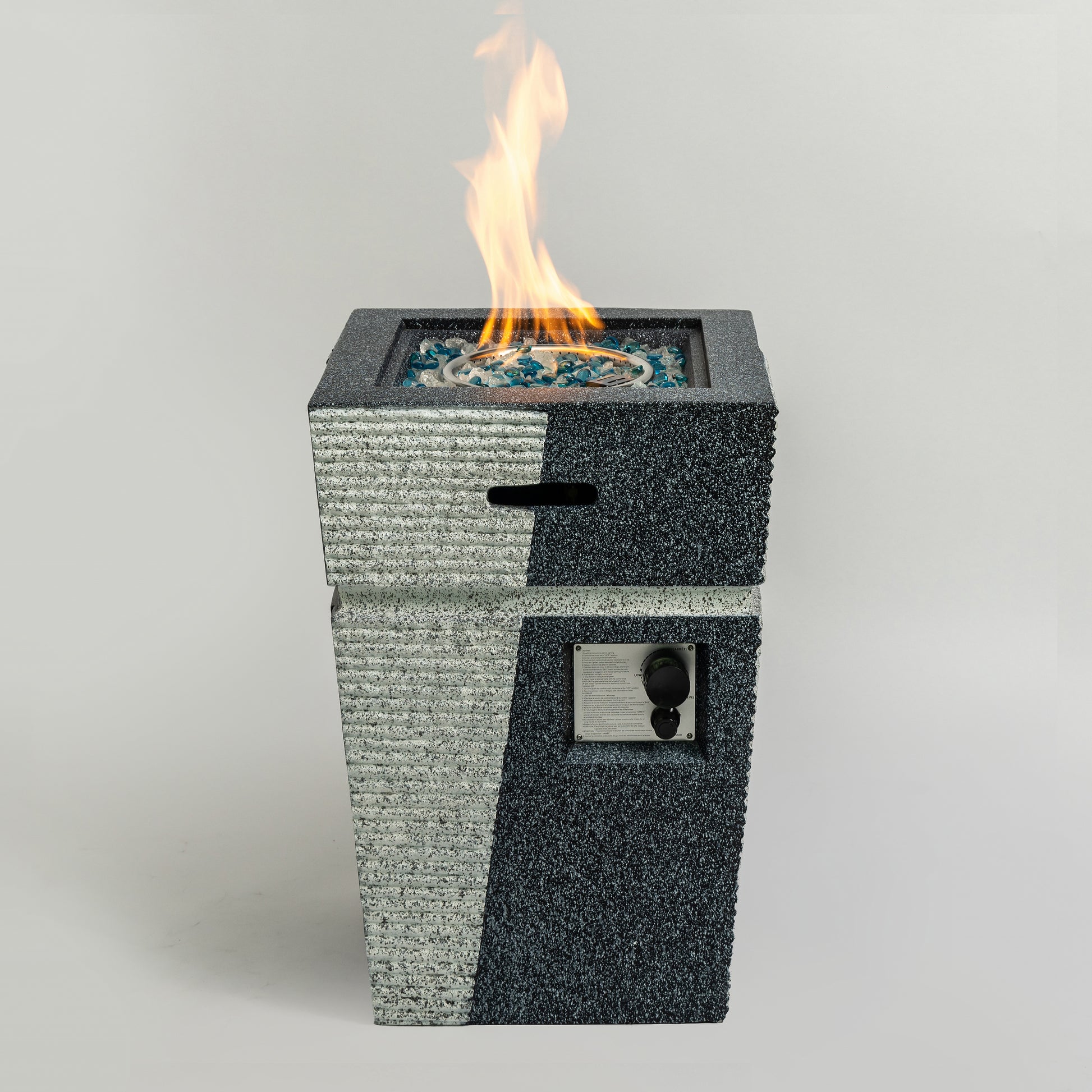 Outdoor Concrete Fire Pit Column Propane Fire Pit Patio Gas Fire Pit Light Grey Blue Concrete