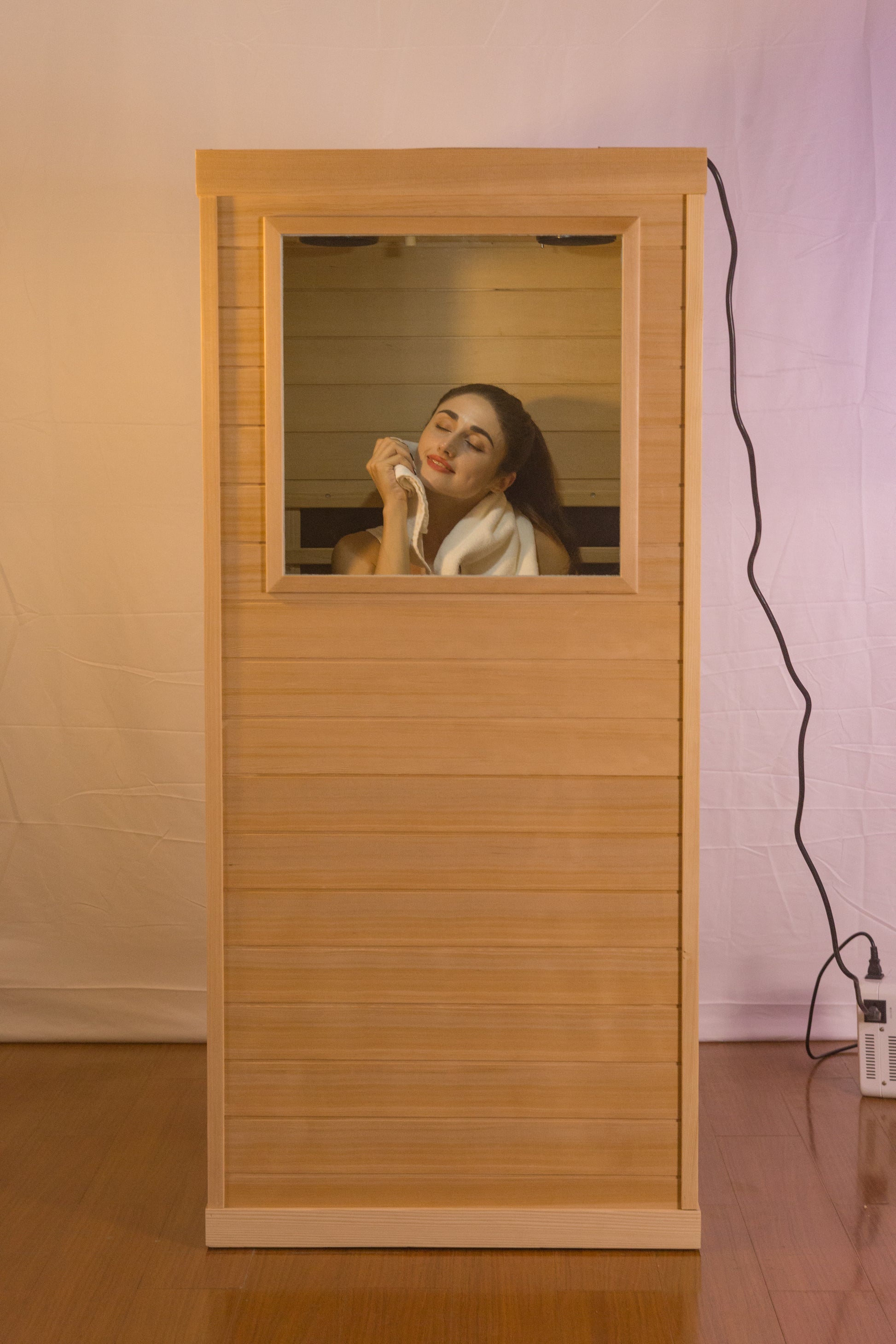 Mini Right Side Hemlock Sauna Room Roof & Floor Natural Solid Wood