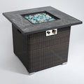 30Inch Outdoor Fire Table Propane Gas Fire Pit Table With Lid Gas Fire Pit Table With Glass Rocks And Rain Cover Espresso Wicker