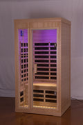 Deluxe Version Plus One Person Far Infrared Hemlock Sauna Room With Led Colour Lights Natural Solid Wood