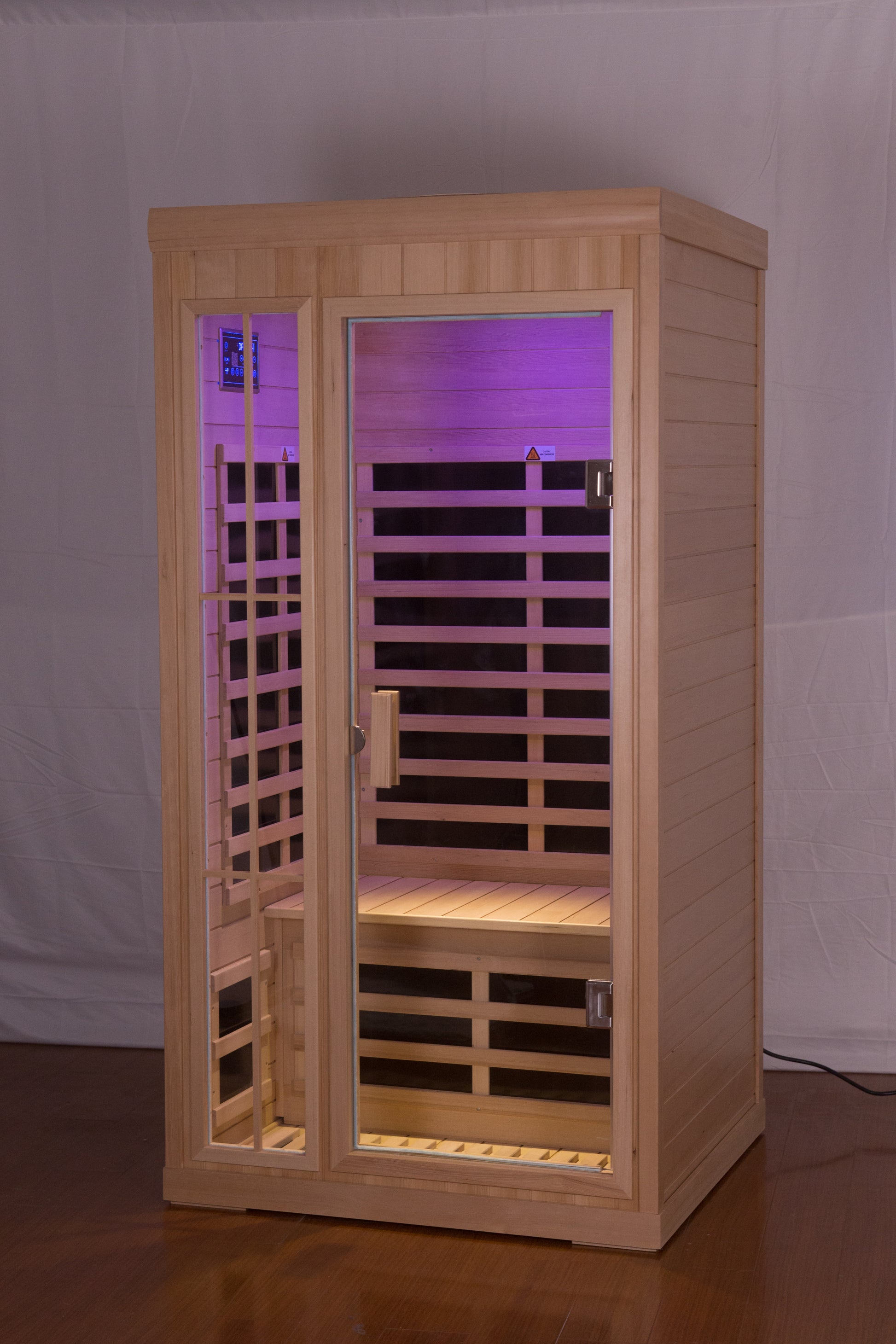 Deluxe Version Plus One Person Far Infrared Hemlock Sauna Room With Led Colour Lights Natural Solid Wood