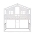 Twin Over Twin House Bunk Bed With Ladder, Wood Bed White White Solid Wood