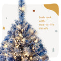 6Ft Pre Lit Hinged Artificial Fir Christmastree, Xmas Tree Snow Flocked Artificial Holiday Christmas Tree W 750 Branch Tips X Mas Blue Vinyl