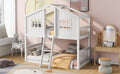 Twin Over Twin House Bunk Bed With Ladder, Wood Bed White White Solid Wood