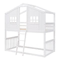 Twin Over Twin House Bunk Bed With Ladder, Wood Bed White White Solid Wood