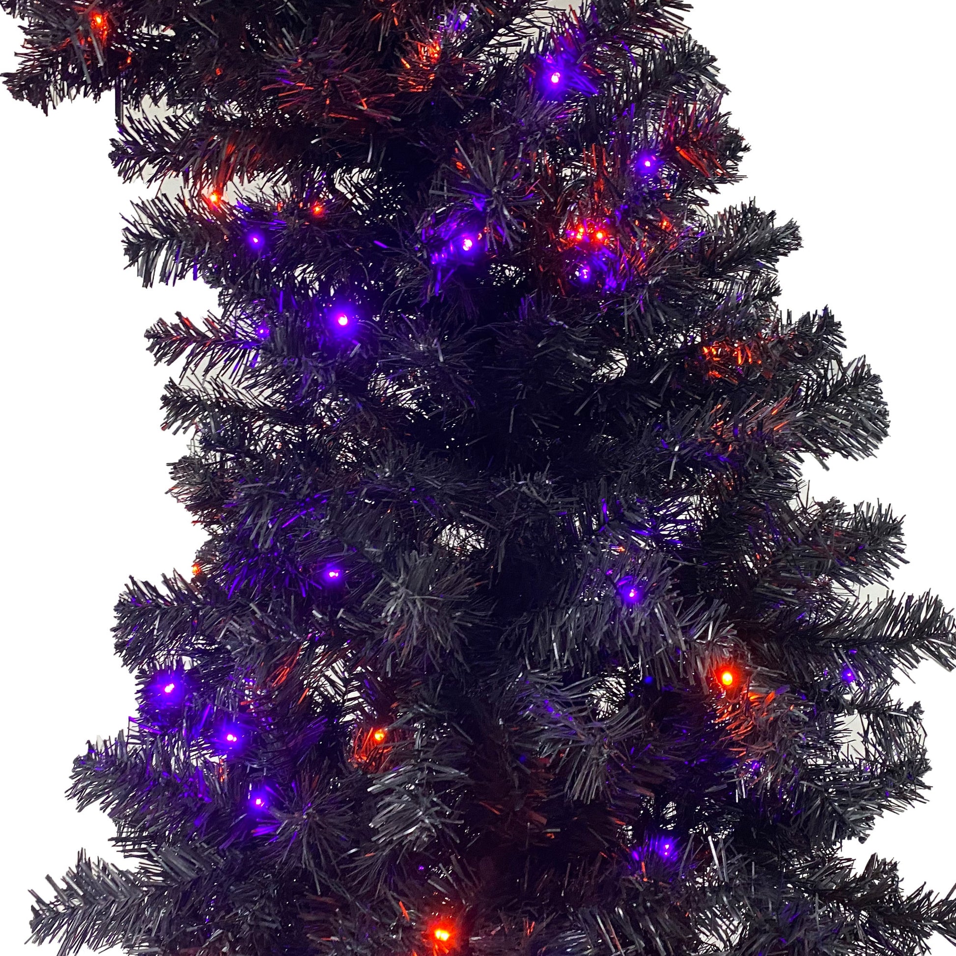 6Ft Artificial Fir Bent Top Halloween Christmas Tree, Xmas Tree Bendable Grinch Style Christmas Tree Holiday Decoration W 1,080 Lush Branch Tips, 300 Led Lights X Mas Halloween Style Black Vinyl