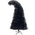 6Ft Artificial Fir Bent Top Halloween Christmas Tree, Xmas Tree Bendable Grinch Style Christmas Tree Holiday Decoration W 1,080 Lush Branch Tips, 300 Led Lights X Mas Halloween Style Black Vinyl