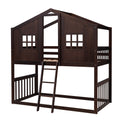 Twin Over Twin House Bunk Bed With Ladder, Wood Bed Espresso Espresso Solid Wood