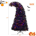 6Ft Artificial Fir Bent Top Halloween Christmas Tree, Xmas Tree Bendable Grinch Style Christmas Tree Holiday Decoration W 1,080 Lush Branch Tips, 300 Led Lights X Mas Halloween Style Black Vinyl