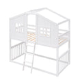 Twin Over Twin House Bunk Bed With Ladder, Wood Bed White White Solid Wood