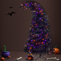 6Ft Artificial Fir Bent Top Halloween Christmas Tree, Xmas Tree Bendable Grinch Style Christmas Tree Holiday Decoration W 1,080 Lush Branch Tips, 300 Led Lights X Mas Halloween Style Black Vinyl