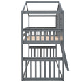 Twin Over Twin House Bunk Bed With Ladder, Wood Bed Gray Gray Solid Wood