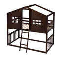 Twin Over Twin House Bunk Bed With Ladder, Wood Bed Espresso Espresso Solid Wood