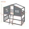 Twin Over Twin House Bunk Bed With Ladder, Wood Bed Gray Gray Solid Wood