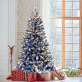 6Ft Pre Lit Hinged Artificial Fir Christmastree, Xmas Tree Snow Flocked Artificial Holiday Christmas Tree W 750 Branch Tips X Mas Blue Vinyl